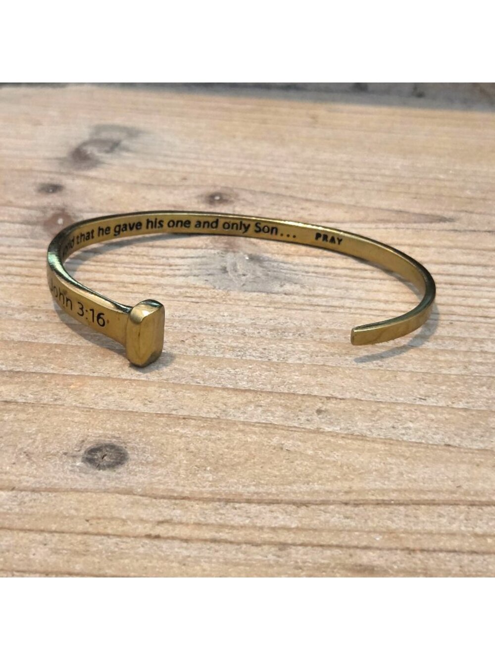 Gold Tone Nail Cuff Bracelet John 3:16 Prayer Men Women Religious Jewelry